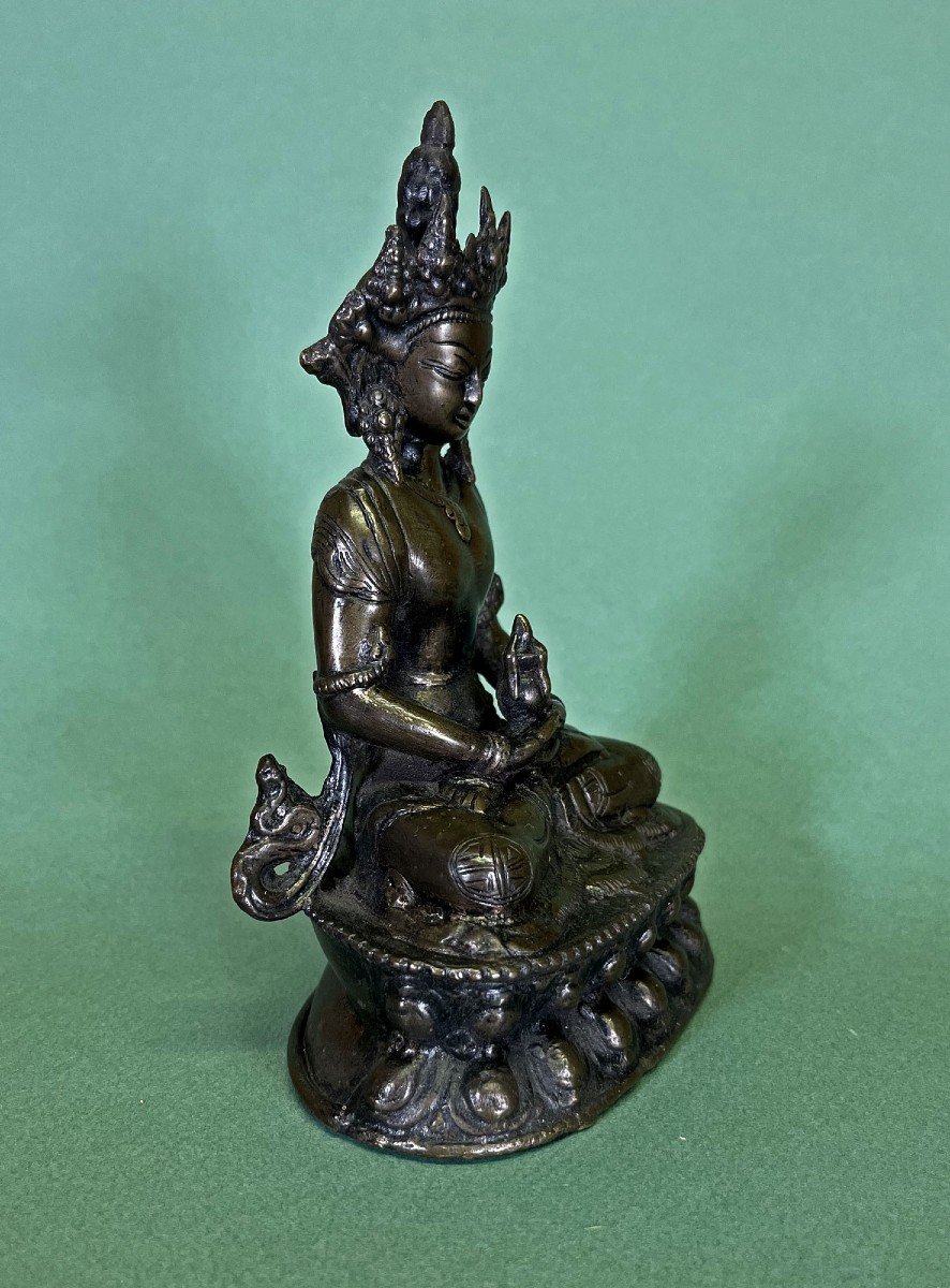 Amitayus En Bronze Tibétain Antique Bouddha De La Vie éternelle-photo-3