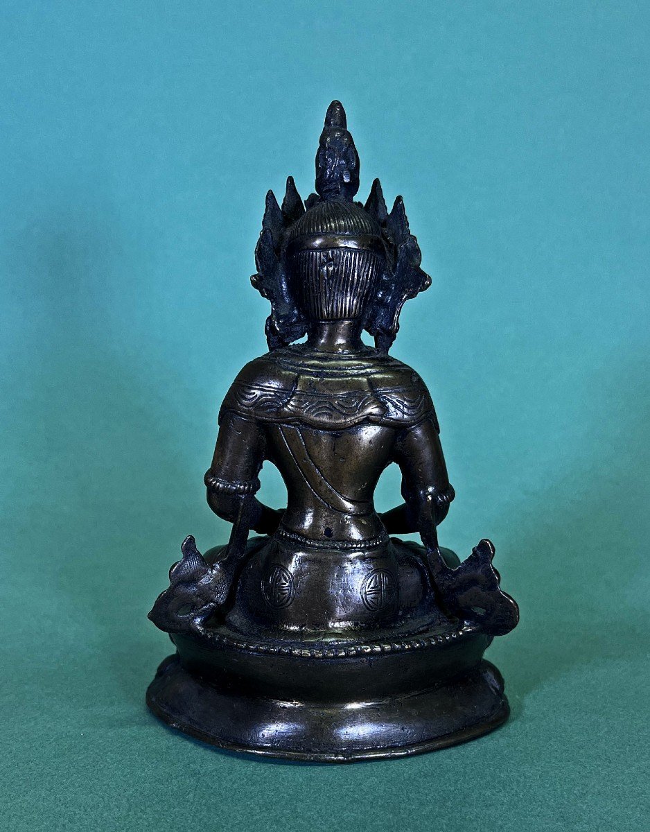 Amitayus En Bronze Tibétain Antique Bouddha De La Vie éternelle-photo-4