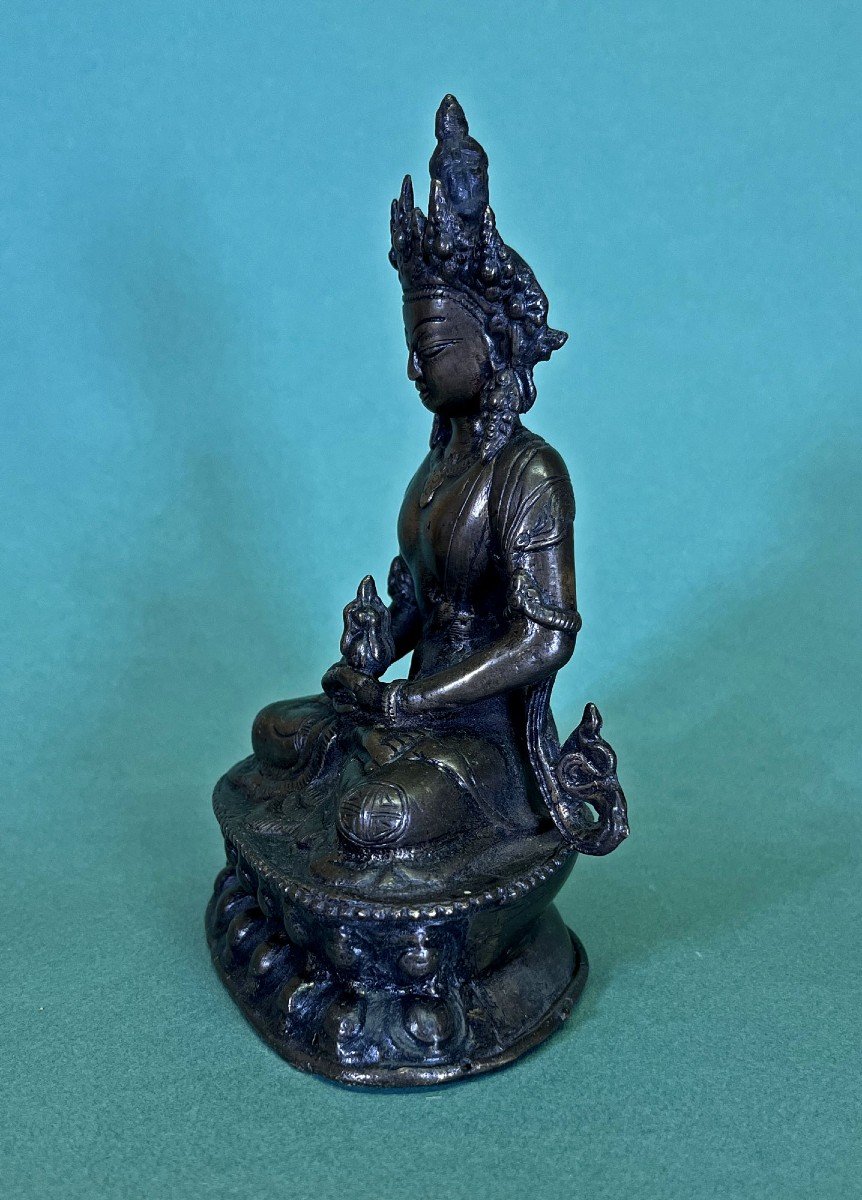 Amitayus En Bronze Tibétain Antique Bouddha De La Vie éternelle-photo-1