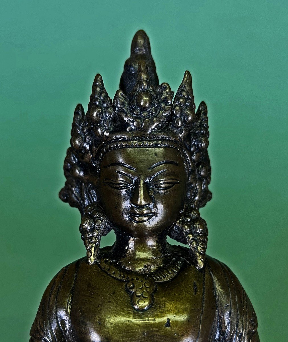 Amitayus En Bronze Tibétain Antique Bouddha De La Vie éternelle-photo-2