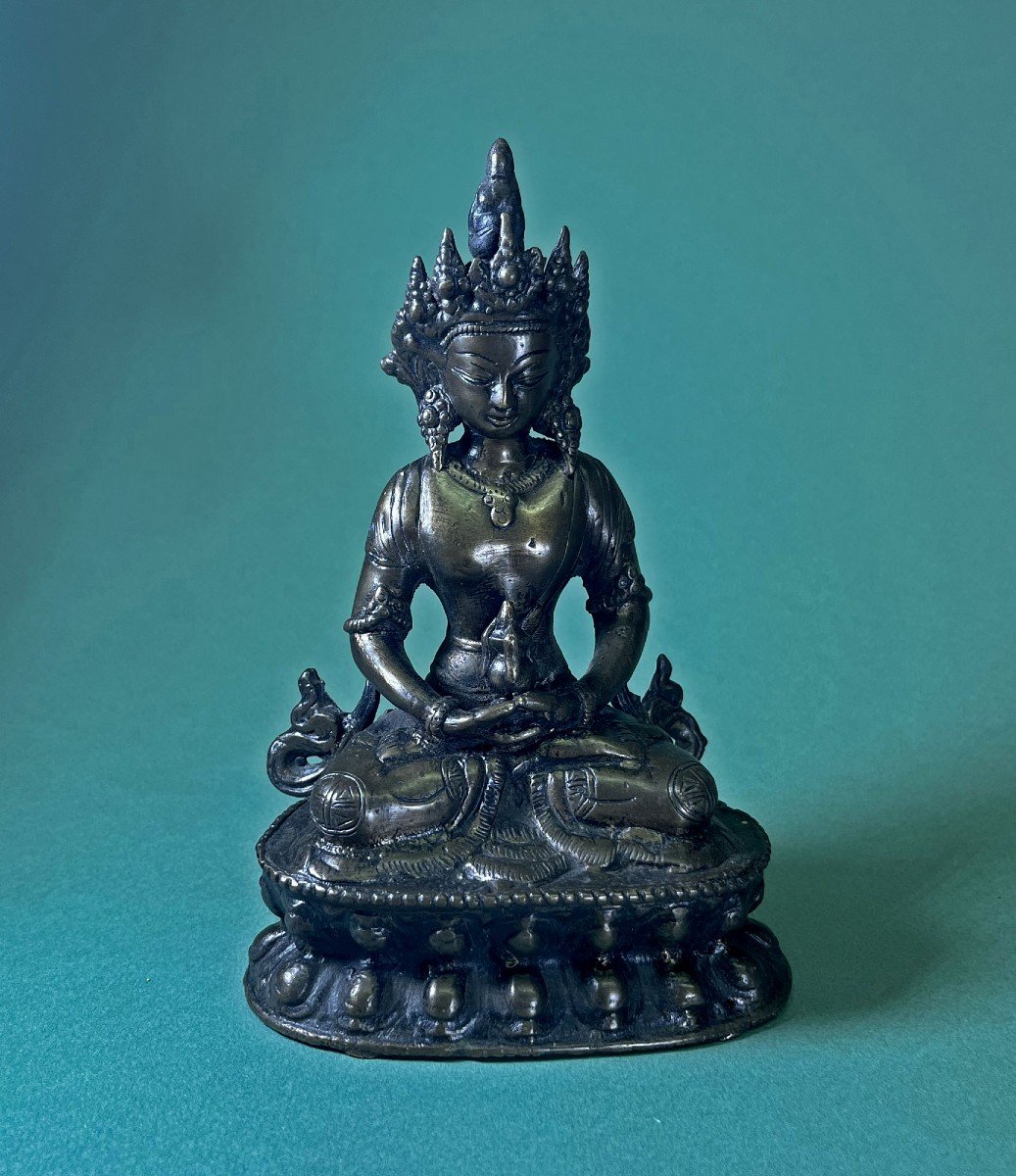 Amitayus En Bronze Tibétain Antique Bouddha De La Vie éternelle