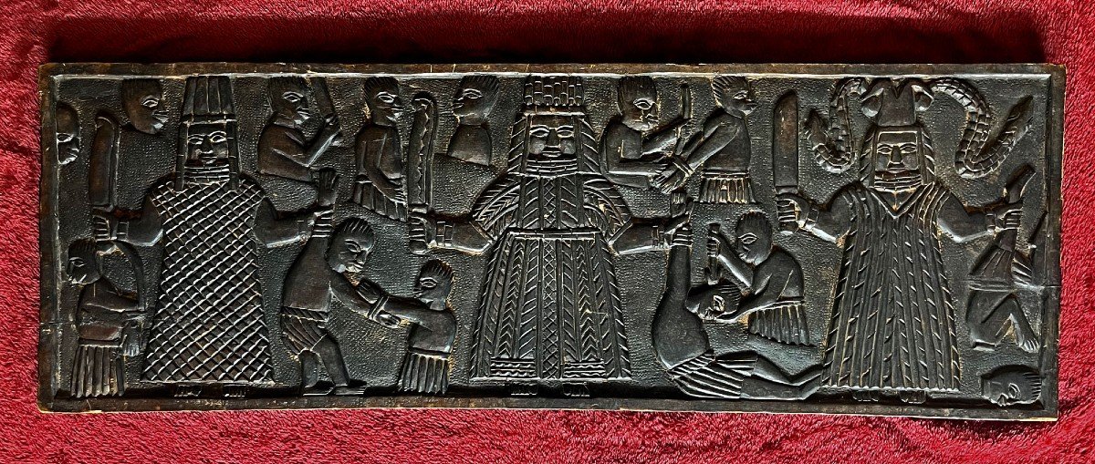 Antique Carved Wooden Panel Benin African Tribal Art