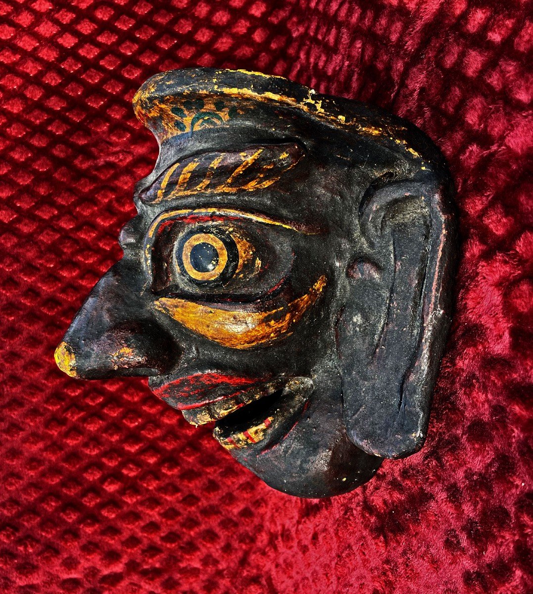 Masque Tribal Antique Himalaya Népal Tibet Papier Maché-photo-3