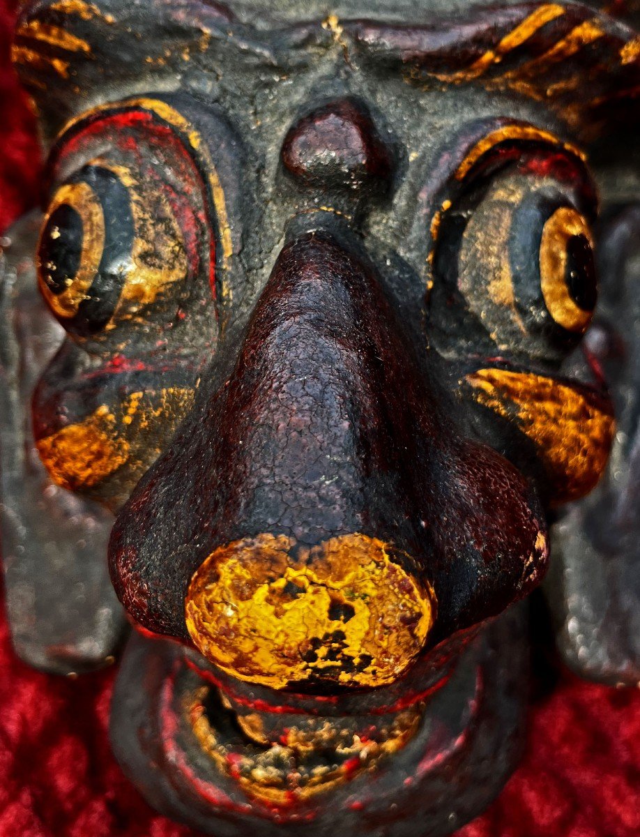 Masque Tribal Antique Himalaya Népal Tibet Papier Maché-photo-4