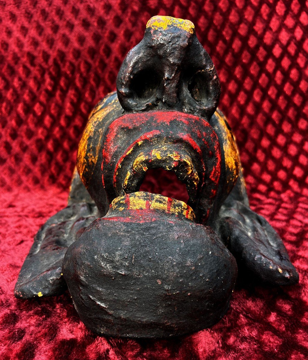 Masque Tribal Antique Himalaya Népal Tibet Papier Maché-photo-2