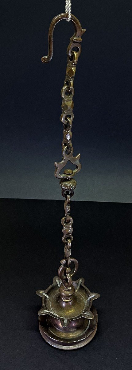 Large Antique Indian Bronze Hanging Oil Lamp India, C18th - 19th Hindu Temple 