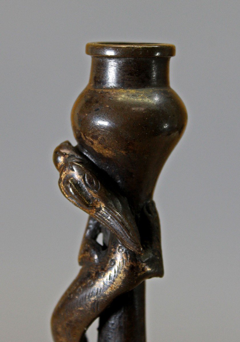 Vase Chinois Ancien En Bronze Partiellement Doré Dynastie Ming Chilong bouche à l'ail-photo-2