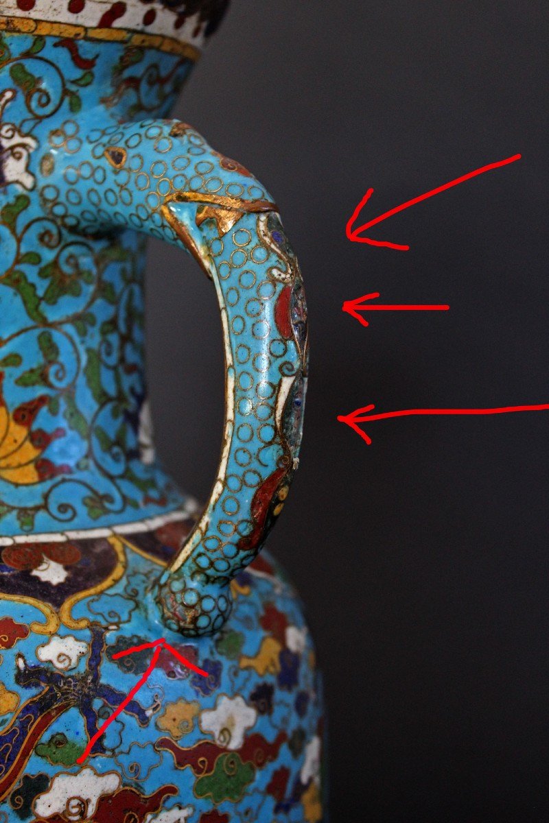 Grand Vase Cloisonné Chinois Antique Dragons Jiaqing Period-photo-8