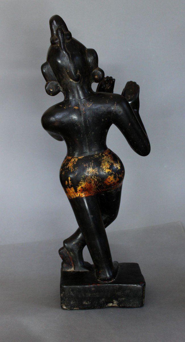 A Large  Black Stone Figure Of The Fluting Krishna India, Orissa, 18th/19th Century Hindu God-photo-4