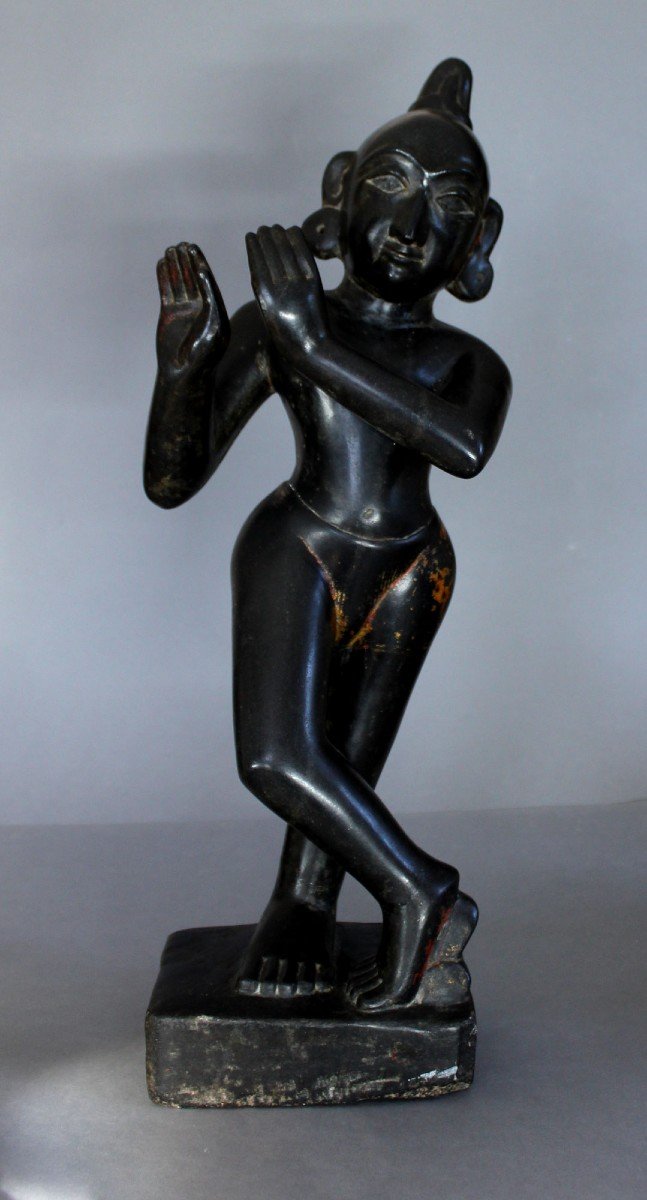 A Large  Black Stone Figure Of The Fluting Krishna India, Orissa, 18th/19th Century Hindu God