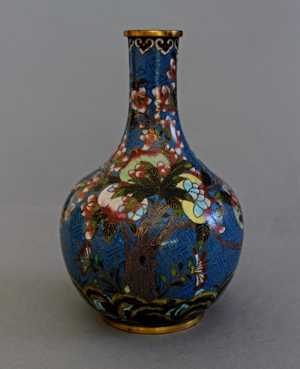 Vase Cloisonné Chinois Antique Pêches Vase Tianqiuping Jiaqing-photo-1