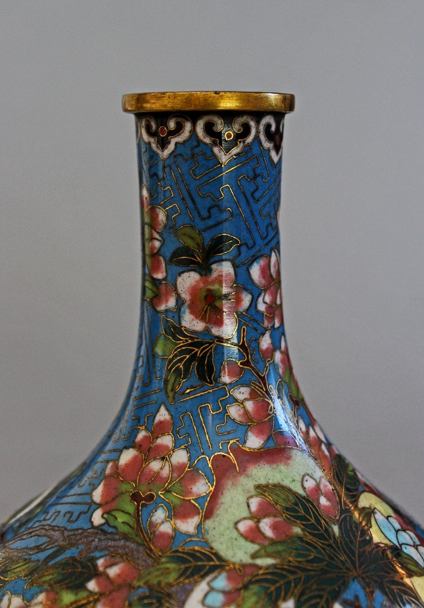 Vase Cloisonné Chinois Antique Pêches Vase Tianqiuping Jiaqing-photo-2