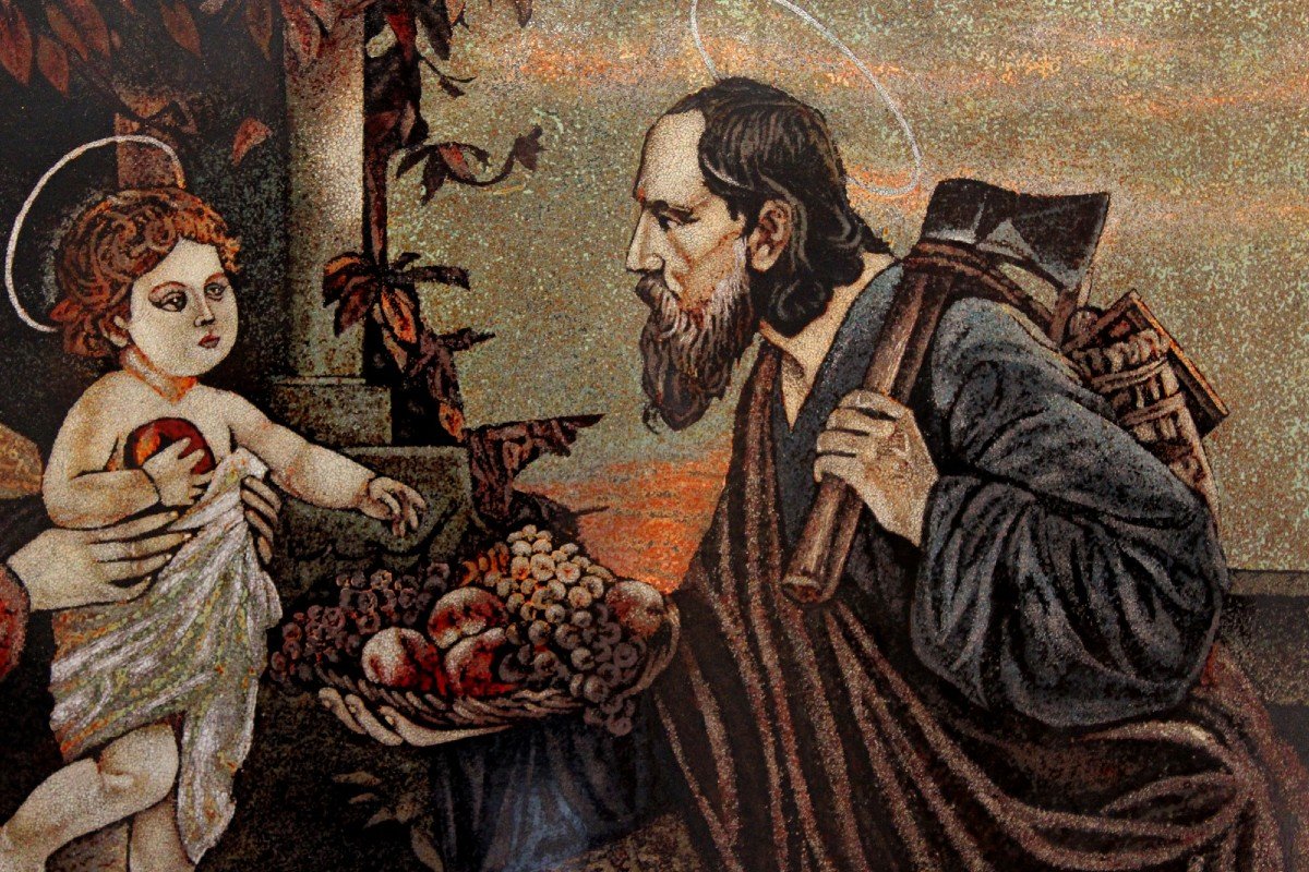 Very Rare Large And Important Vietnamese Eggshell Lacquer Panel The Holy Family -photo-3