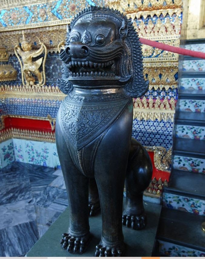 Paire De Lions Monumentaux Antiques En Bronze Thaïlandais Gardiens Du Temple Bouddhiste-photo-7