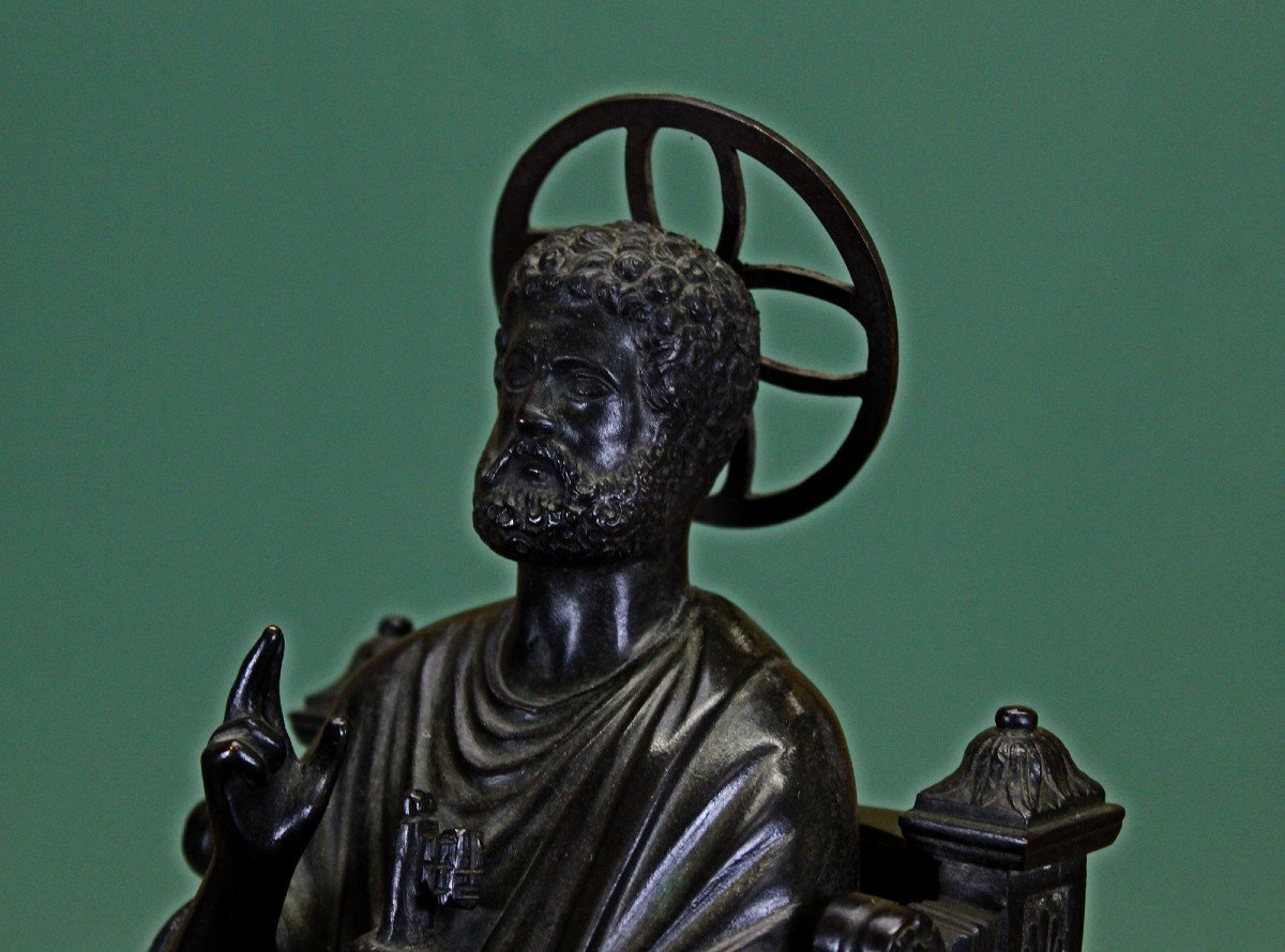 Grande Taille Grand Tour Bronze C19ème Saint Pierre Intronisant Saint Catholique Sculpture-photo-5