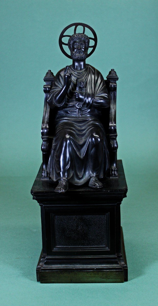 Large Size Grand Tour Bronze C19th Saint Peter Enthroned Catholic Holy Saint Sculpture