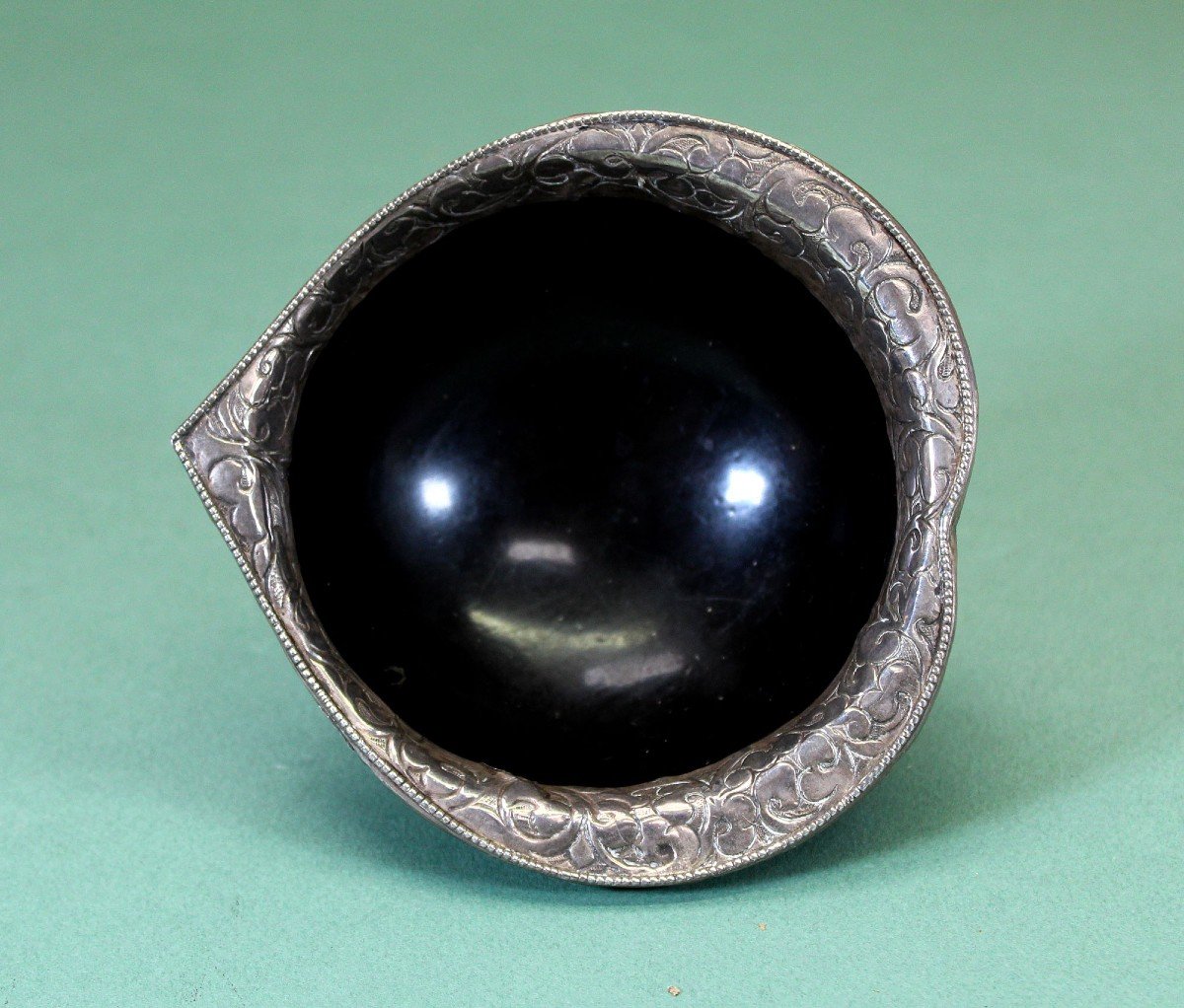 Coupe De Libation rituelle Tibétaine Antique En Argent Et Corne Tibet bouddhiste-photo-2