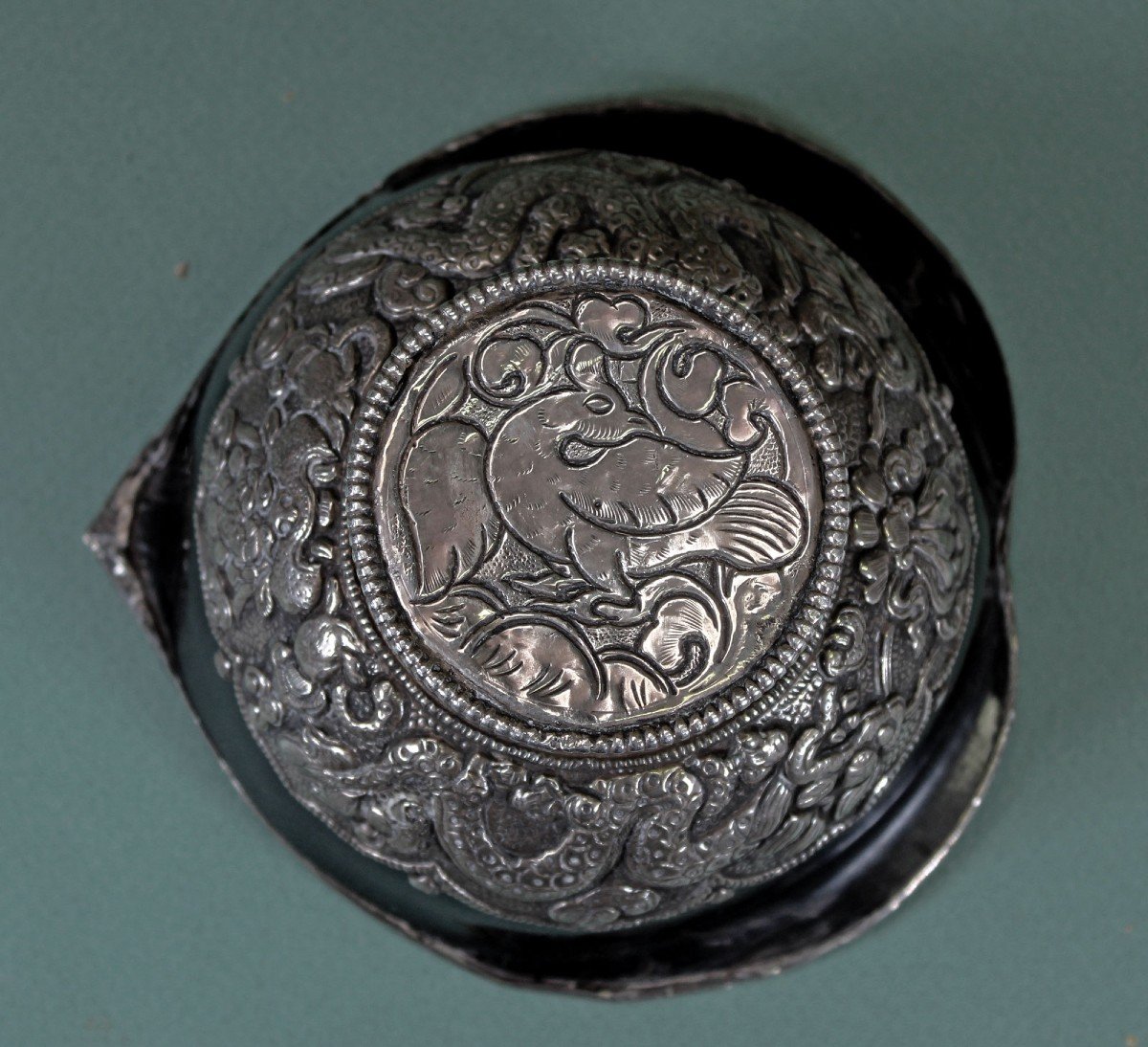 Coupe De Libation rituelle Tibétaine Antique En Argent Et Corne Tibet bouddhiste-photo-3