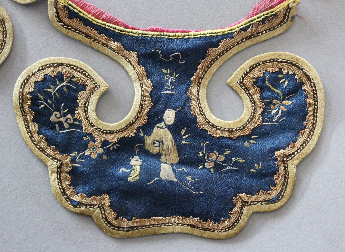Collier De Robe Broderie En Soie Chinoise Antique Chine-photo-3