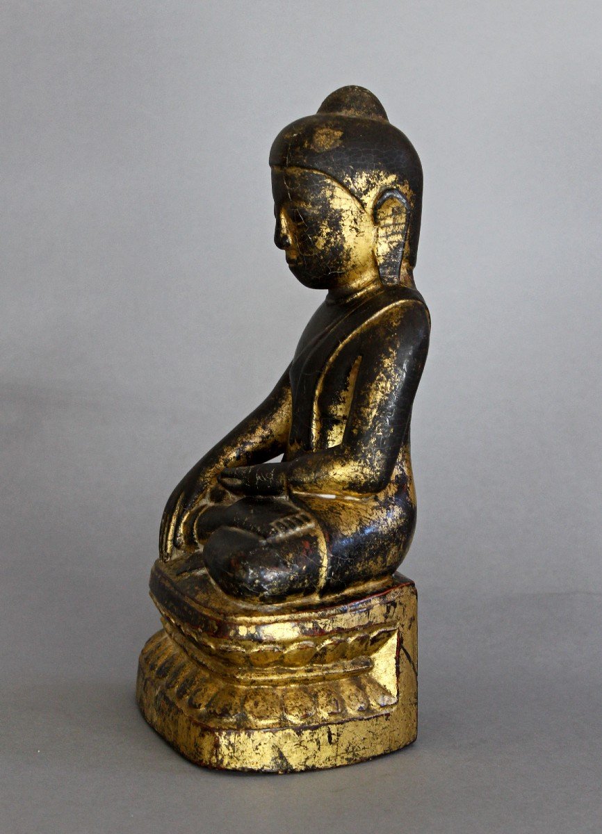 Antique  Burmese Buddha 18th Century Mon Style Buddhist Temple Worship-photo-2