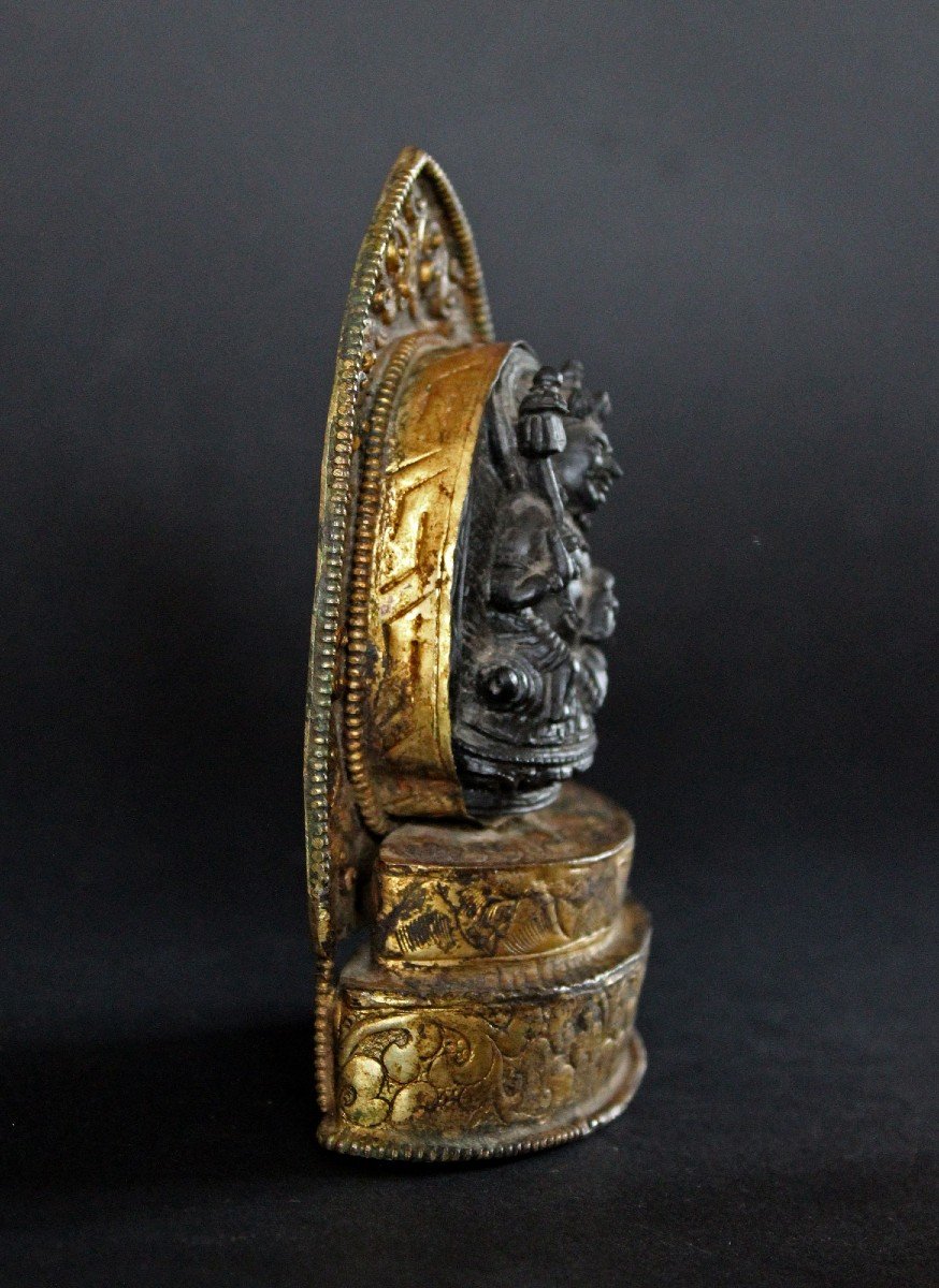 Sculpture Tibétaine Antique Jambhala Noir - Kubera - Dieu De La Richesse-photo-2