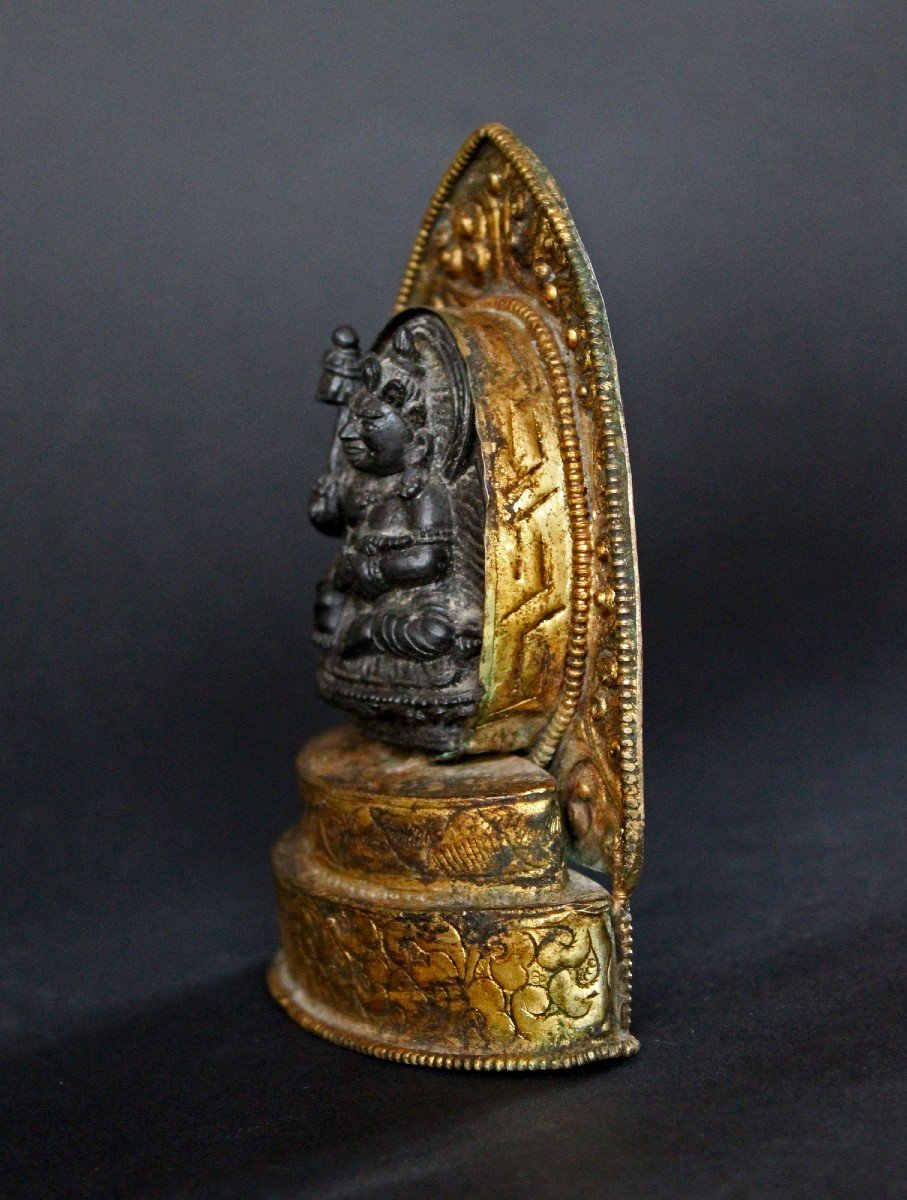 Sculpture Tibétaine Antique Jambhala Noir - Kubera - Dieu De La Richesse-photo-3