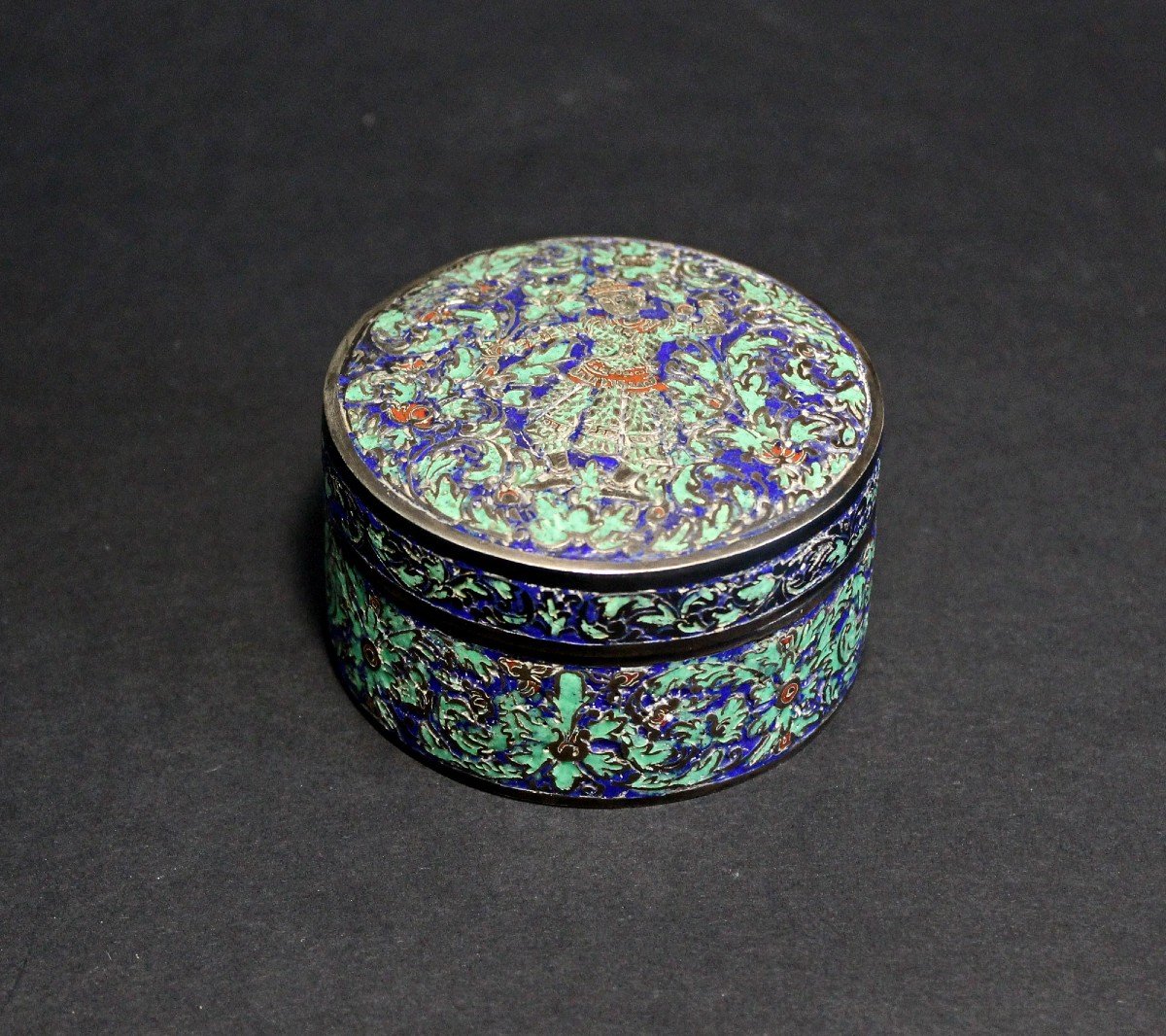 Antique Thai Silver Box Rare Coloured Enamel.-photo-1