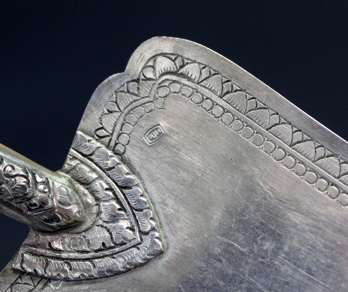 Antique Cambodian  Silver Cake Slice Pastry Server-photo-2