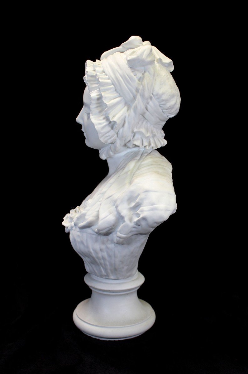 d'Après Greuze, Buste En Biscuit d'Une Jeune Fille, Signé Paul-louis Houry-photo-4