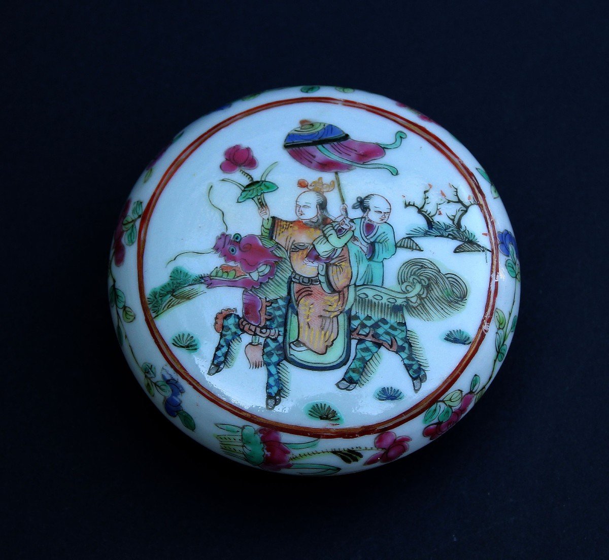 Porcelaine Chinoise Ancienne Famille Rose Boîte à Pâte à Sceau XIXe Siècle