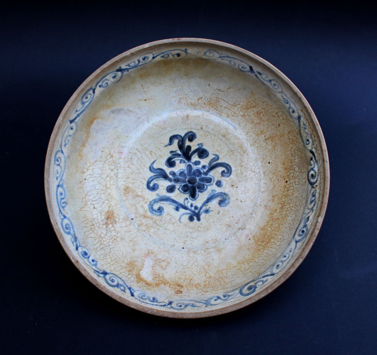 Antique Vietnamese Blue And White Porcelain Dish 15th Century