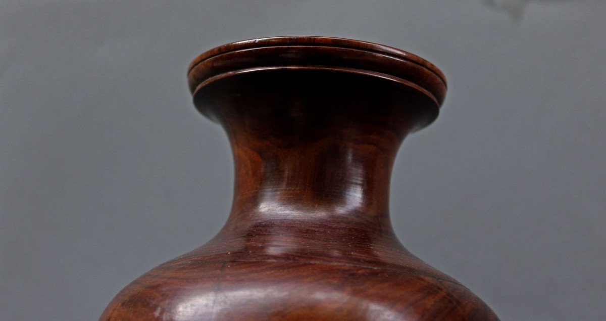 Paire De Vases Chinois Antiques Tournés En Bois De Huanghuali-photo-5