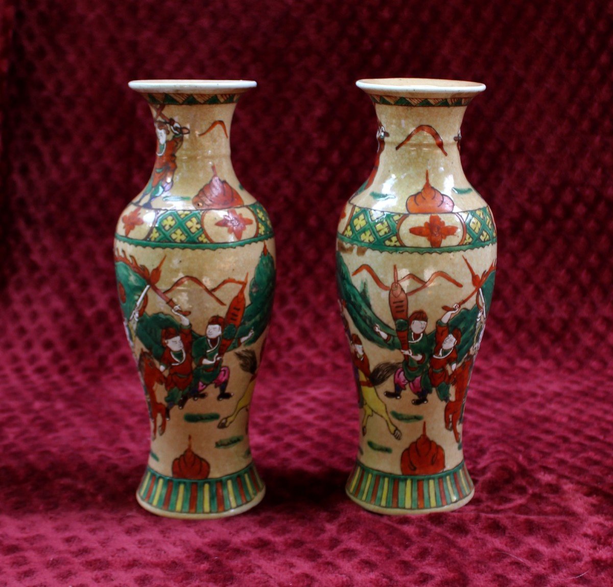 Paire De Vases En Porcelaine Chinoise Nankin Batailles Héroïques Fin XIXe Période Guangxu-photo-3