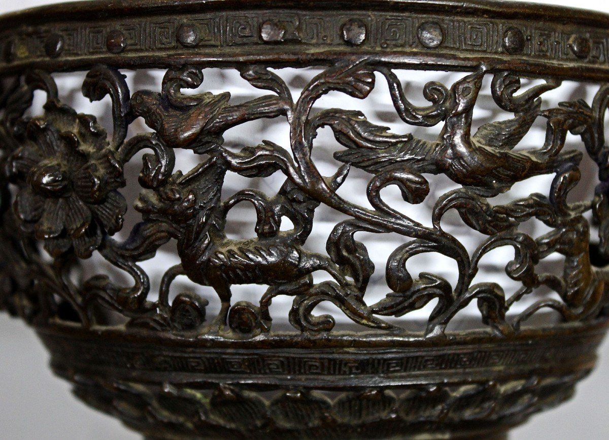 Rare Chinese Bronze Incense Burner With Inscription 锦上添花-photo-5