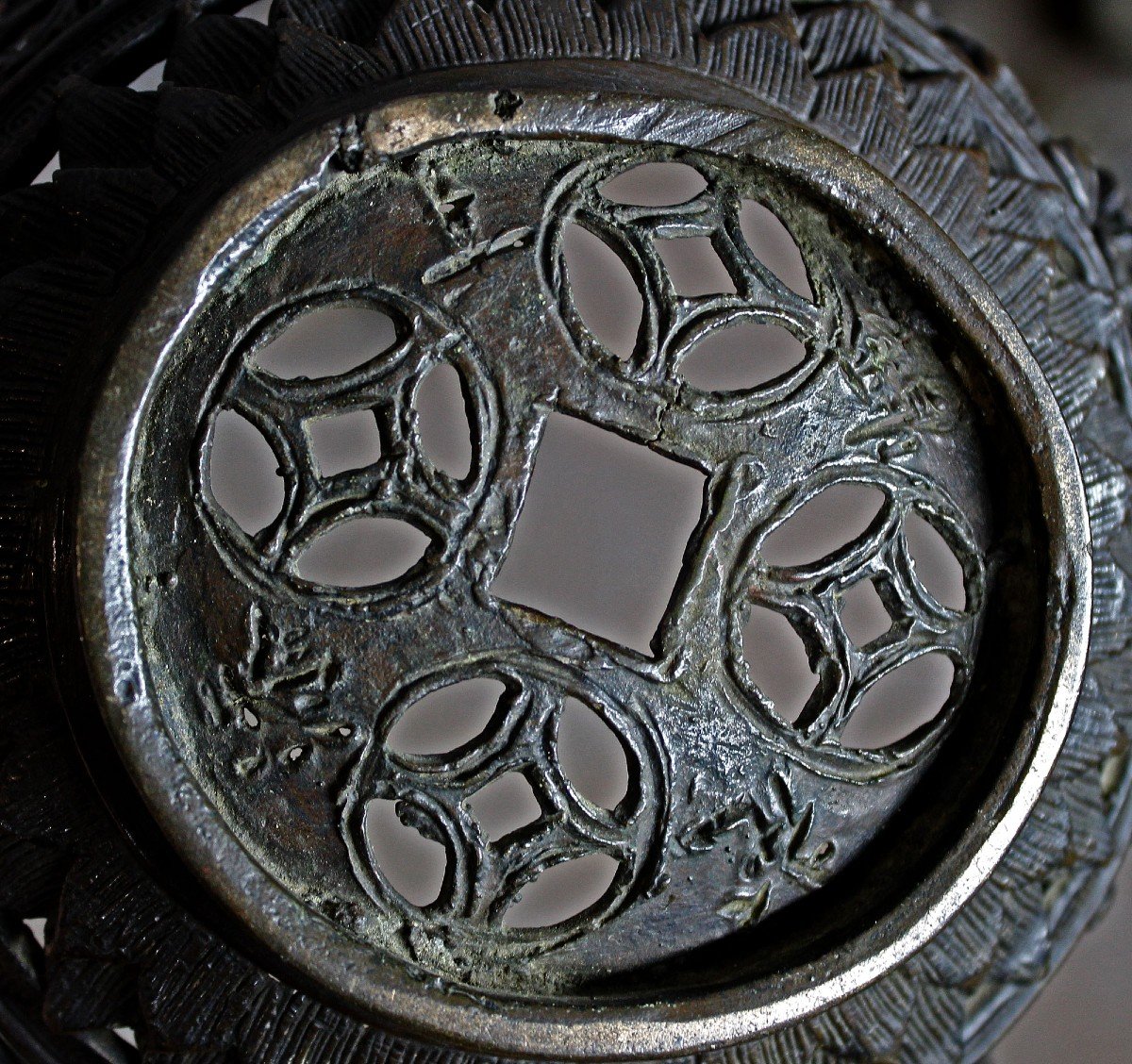 Rare Chinese Bronze Incense Burner With Inscription 锦上添花-photo-6
