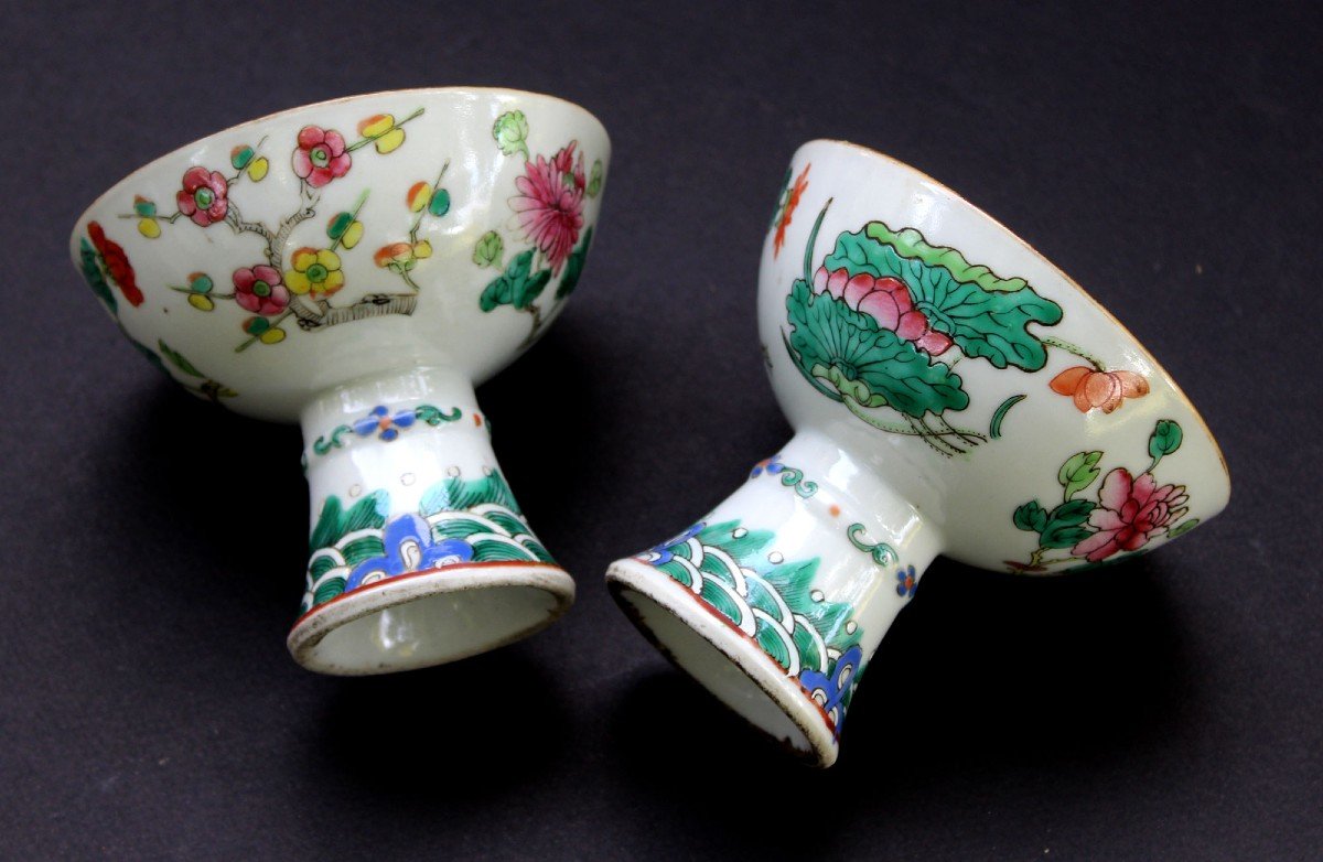 Paire De Coupes Anciennes En Porcelaine Chinoise. Famille Rose. Chine. XIXe Siècle.-photo-4