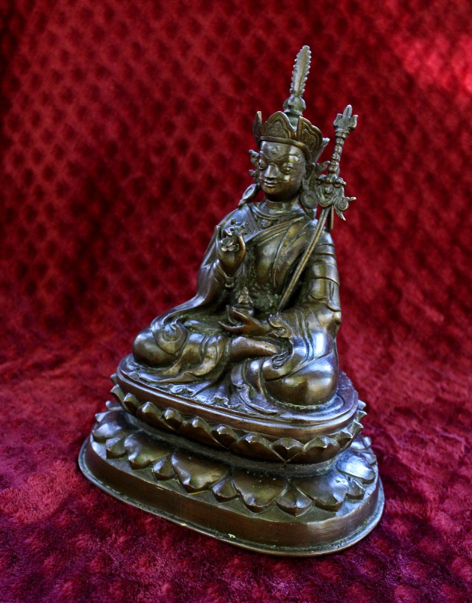 Padmasambhava Guru Rinpoché Bronze Tibétain Antique.  Tibet. Bouddhiste. Bouddha.-photo-2