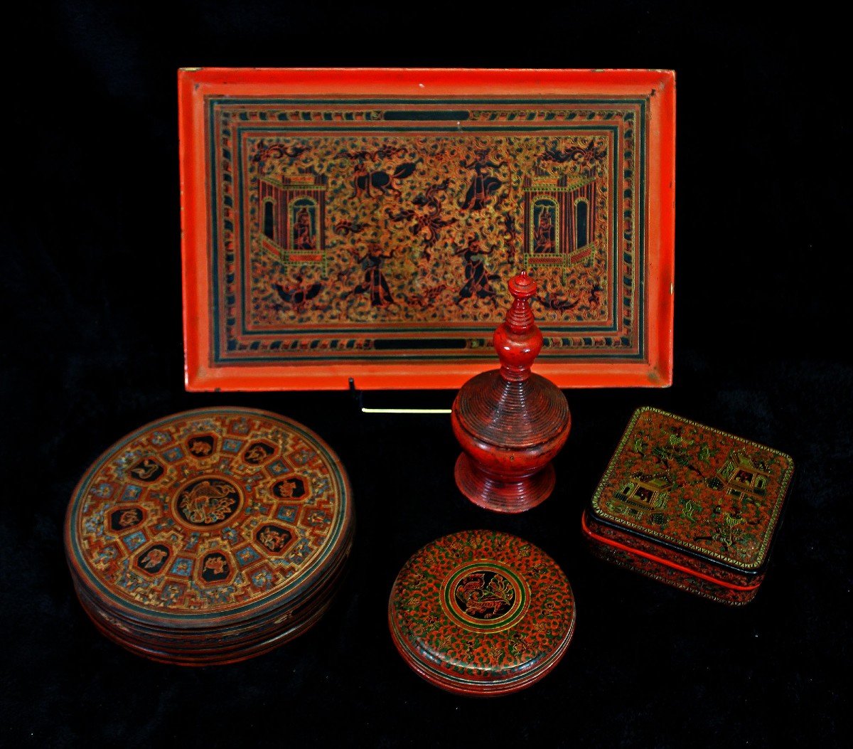 Collection De Laques Birmanes Anciennes. Betel. 11 Pce. Birmanie-photo-2