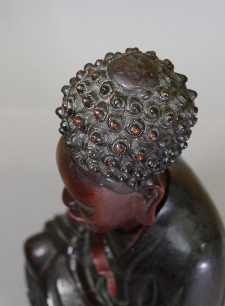 Grande Statue De méditation Bouddha En Bois Laqué Vietnam - Dynastie Des Nguyen Vietnamien-photo-3
