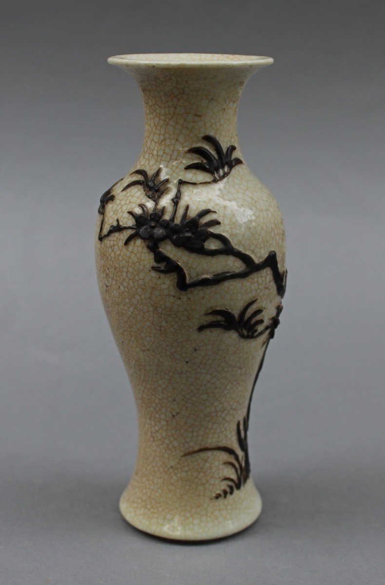 Vase Ancien En Porcelaine Chinoise Glaçure Craquelée Avec Décor Superposé-photo-2