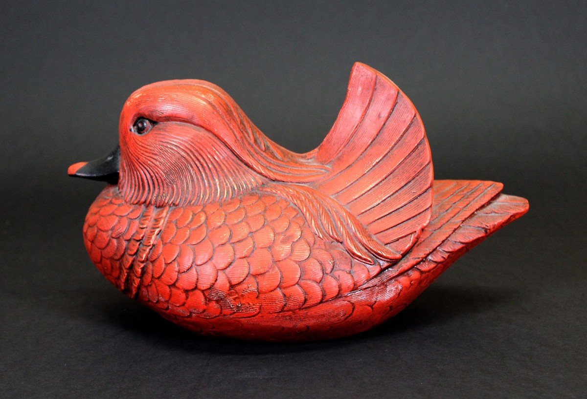 Vintage Mid Century Pottery Mandarin Duck Signed-photo-2