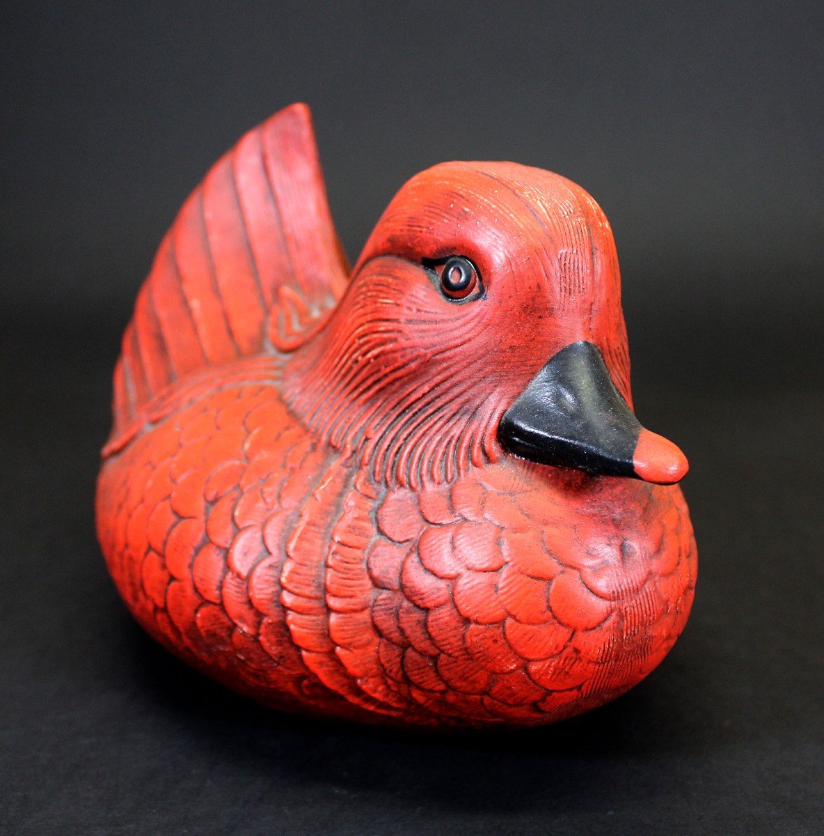 Vintage Mid Century Pottery Mandarin Duck Signed-photo-3
