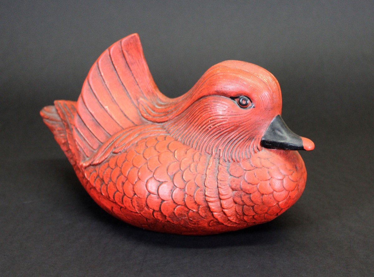 Vintage Mid Century Pottery Mandarin Duck Signed
