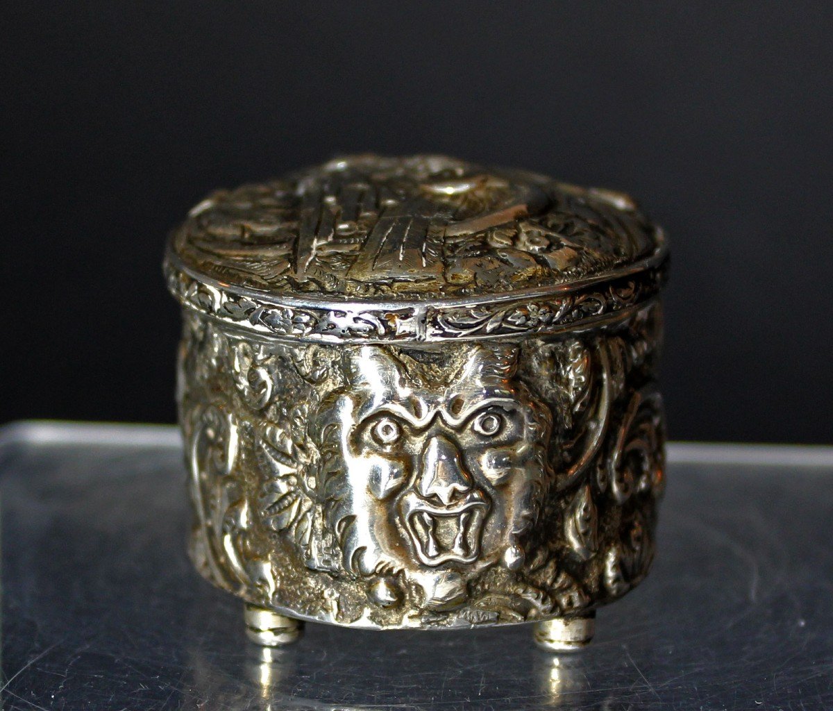 Unusual Antique English Victorian Sterling Silver Trinket Box-photo-2