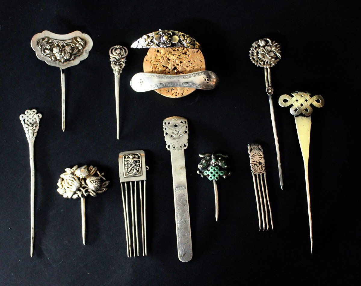 Antique Chinese Silver Ladies Hairpin Hair Ornament Hallmarked-photo-1