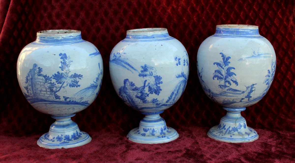 3 Vases En Faïence Italienne De Savona XVIIe / XVIIIe Siècle-photo-2