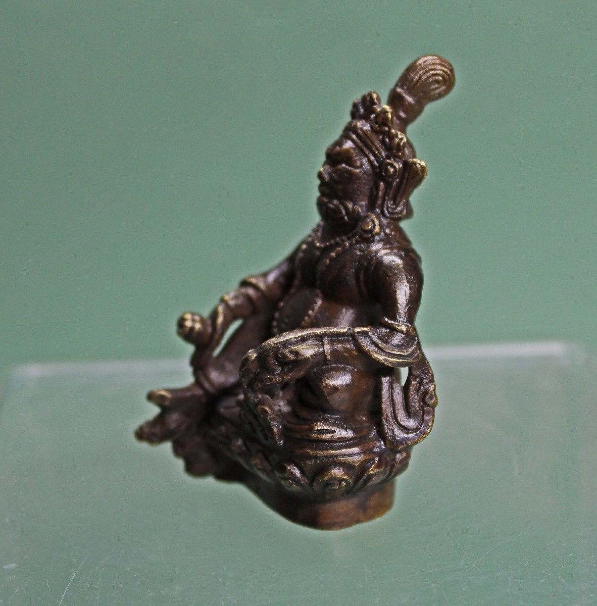 Sculpture Antique En Bronze Tibétain Jambala Noir Jambhala Kubera Dieu De La Richesse-photo-2