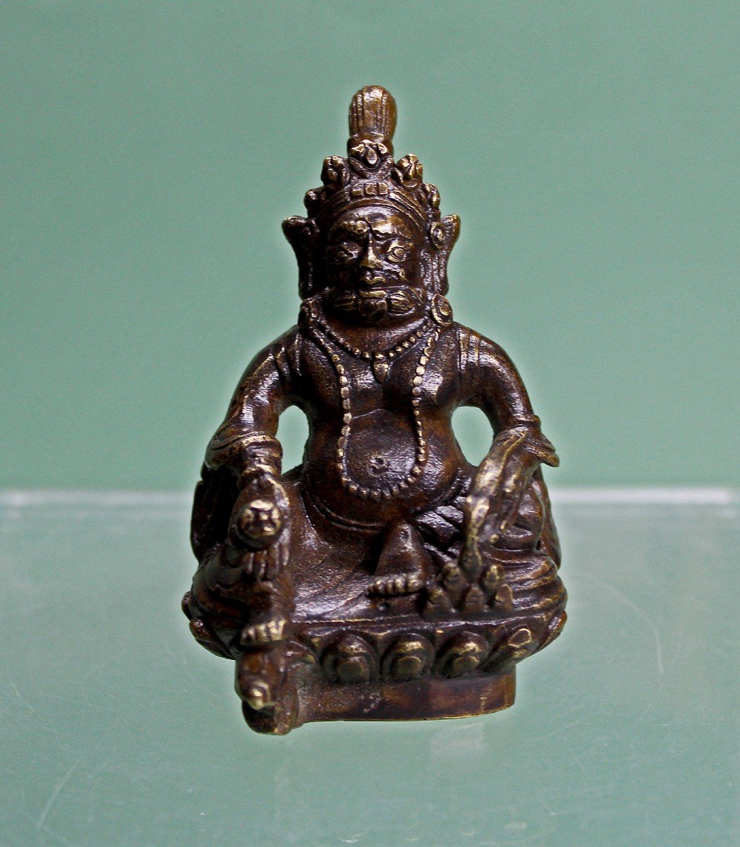 Sculpture Antique En Bronze Tibétain Jambala Noir Jambhala Kubera Dieu De La Richesse