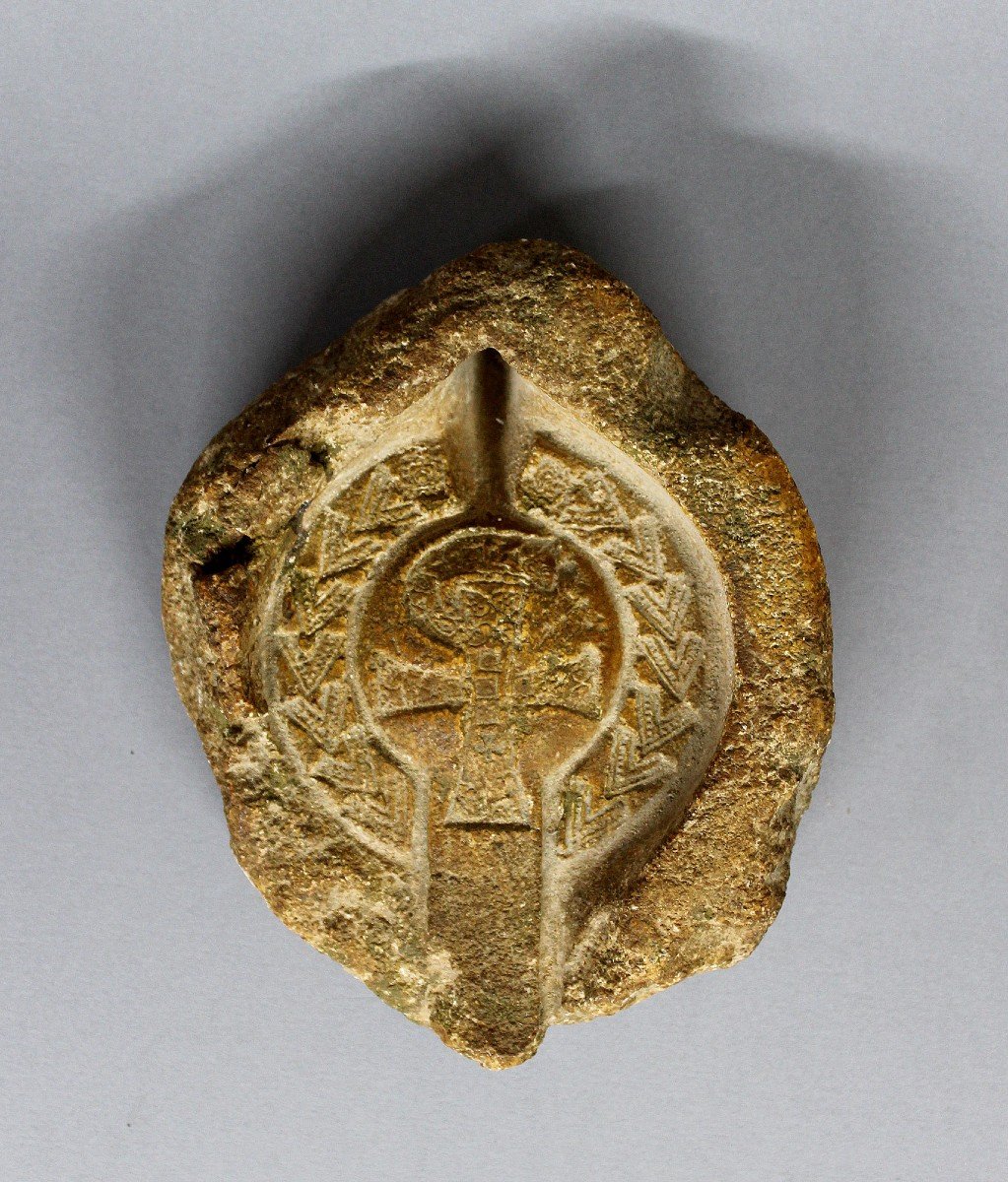 Moule à Lampe à Huile En Pierre Rare, époque Paléochrétienne, Byzantine / Romaine, Ve Siècle