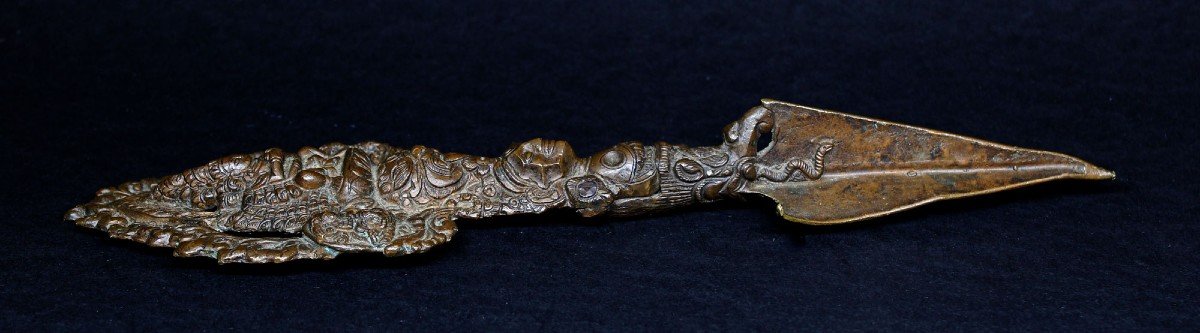 Poignard Rituel Bouddhiste Antique Phurba En Bronze Tibet-photo-4